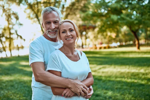 Senior Couple Spending Time Together Outdoors Bearded Handsome Man Attractive — Stock Photo, Image