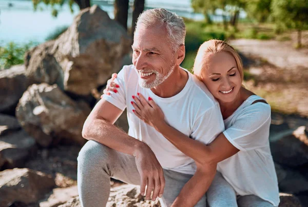 Senior Couple Spending Time Together Outdoors Bearded Handsome Man Attractive — Stock Photo, Image