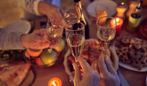 Merry Christmas Happy New Year Festive Family Dinner Celebrating Winter — Stock Photo, Image