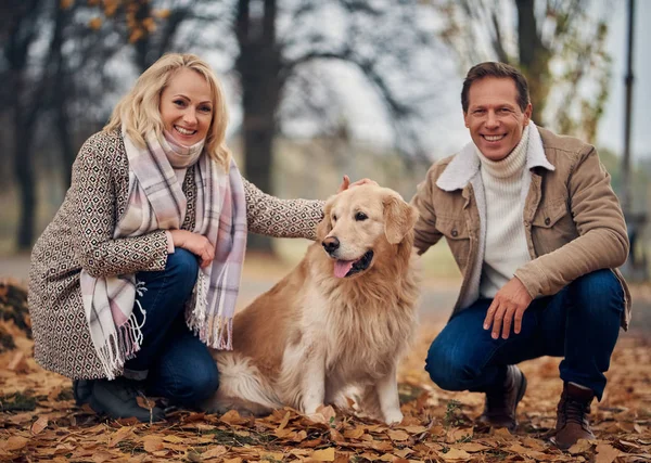 Seniorenpaar Spaziert Herbst Park Attraktive Frau Und Schöner Mann Verbringen — Stockfoto