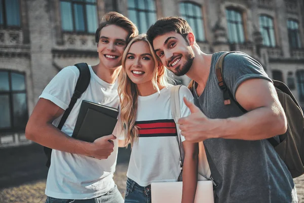 Grupp Ungdomar Studerar Tillsammans Universitet Eleverna Utomhus — Stockfoto