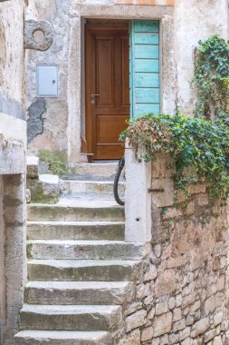 Taş merdiven giriş kapısı, Rovinj, Hırvatistan, Avrupa'nın eski bir ev için.