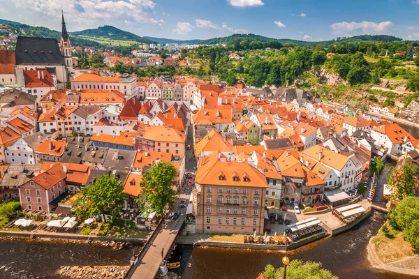Pohled Středověké Město Český Krumlov Hrad Vltava River Česká Republika — Stock fotografie