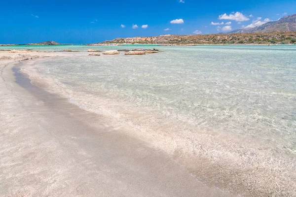 Praia Elafonissi Com Água Cristalina Lagoa Sudoeste Ilha Creta Grécia — Fotografia de Stock