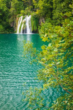 Şelale turkuaz Gölü. Plitvice Gölleri Milli Parkı, Hırvatistan, Avrupa.