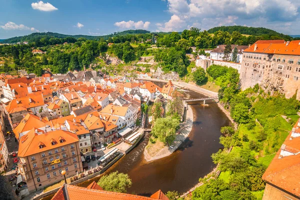 Vista Cidade Medieval Cesky Krumlov Com Castelo Rio Vltava República — Fotografia de Stock