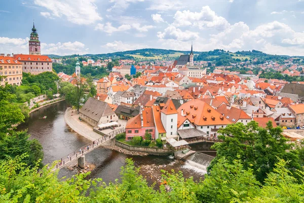 Pohled Středověké Město Český Krumlov Hrad Vltava River Česká Republika — Stock fotografie