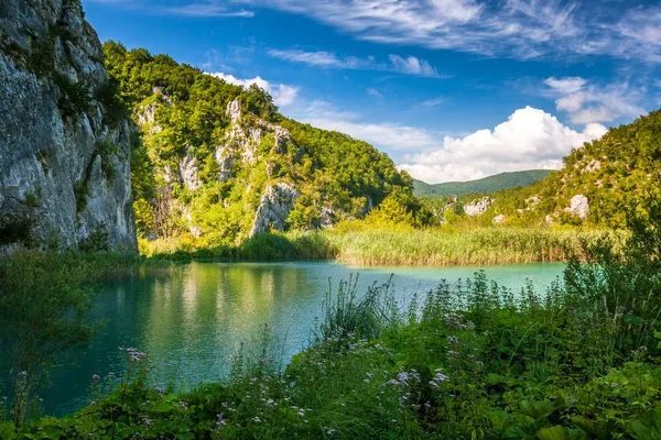 Vista Paisagem Com Lago Parque Nacional Dos Lagos Plitvice Croácia — Fotografia de Stock