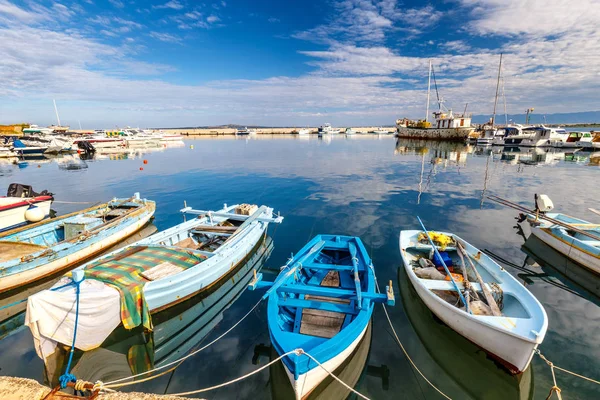 View on port with detail boats in Privlaka village.