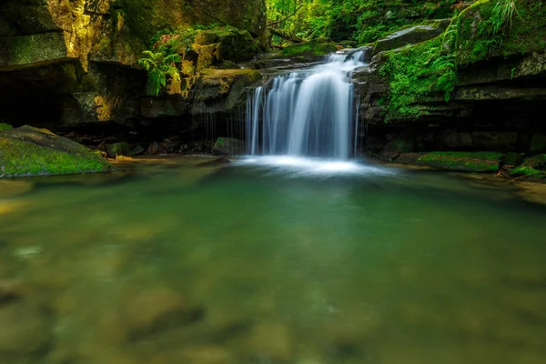 Wasserfälle im grünen Wald während eines Sommers. — Stockfoto