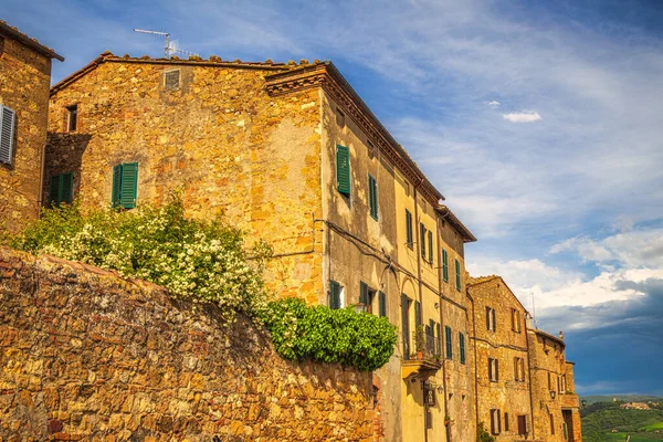 Zabytkowe Domy Pienza Mieście Prowincji Sieny Val Orcia Toskanii Włochy — Zdjęcie stockowe