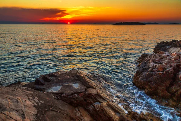 Paisagem Marítima Pôr Sol Cidade Primosten Destino Turístico Popular Costa — Fotografia de Stock