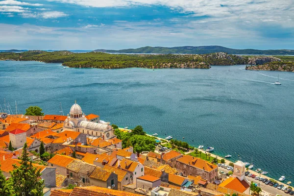 Skyline Cidade Sibenik Com Catedral James Uma Cidade Antiga Costa — Fotografia de Stock