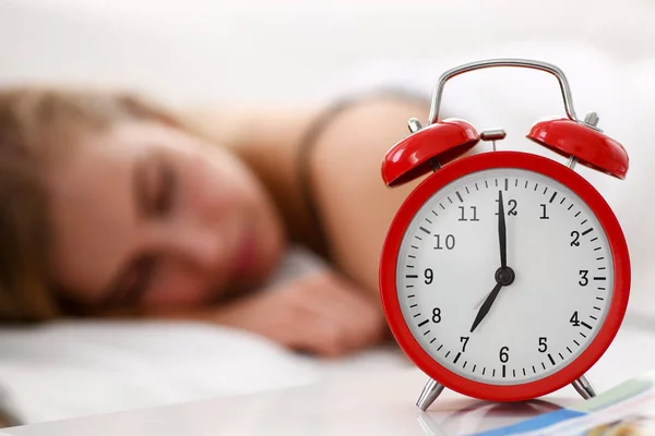 Young beautiful woman sleep well in the morning alarm — Stock Photo, Image