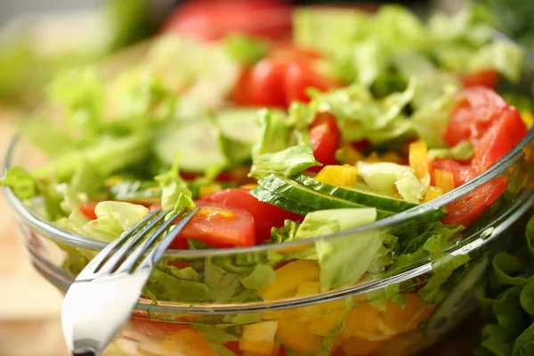 Plaka gümüş çatal salata taze sebze karışımları — Stok fotoğraf