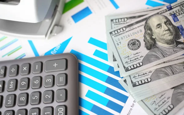 Silver calculator with gray keyboard is lying — Stock Photo, Image