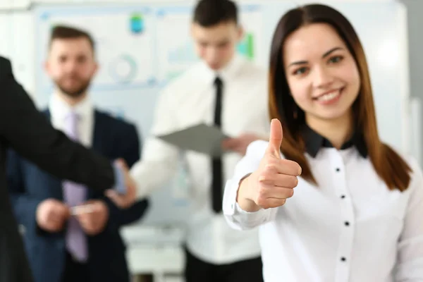 Female arm show OK or approval with thumb — Stock Photo, Image