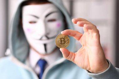 Hacker Wear anonus maske el Bitcoin tutun