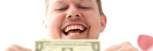 Male hands holding one us dollar banknote making some point about business success — Stock Photo, Image