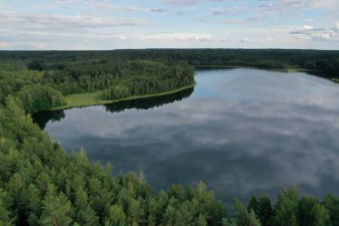 Sahilde orman ve yansımalı göl