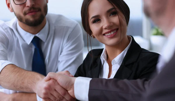 Close up of pleased brunette that looking at her partner — Stock Photo, Image