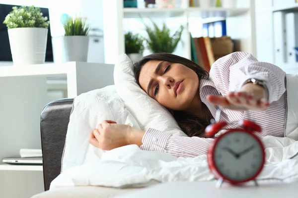 Tired young woman trying to sleep at daytime — Stock Photo, Image