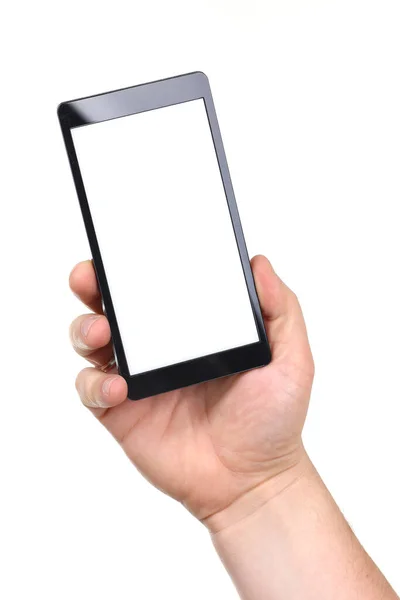 Männliche Hand hält Handy mit weißem Display — Stockfoto