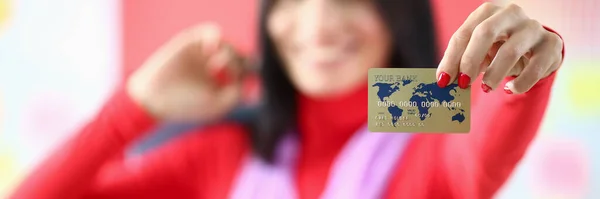 Female fashion designer holding credit card hands — Stock Photo, Image