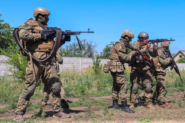 Donezk Region Ukraine Juli 2018 Ausbildung Der Militäreinheit Rechter Sektor lizenzfreie Stockbilder