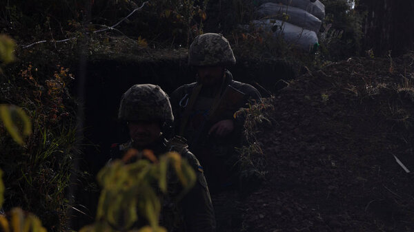 Donbass, Donetsk region/Ukraine - September 20 2019: Soldiers of Ukrainian army at the fronline on Donbass, Eastern Ukraine. 