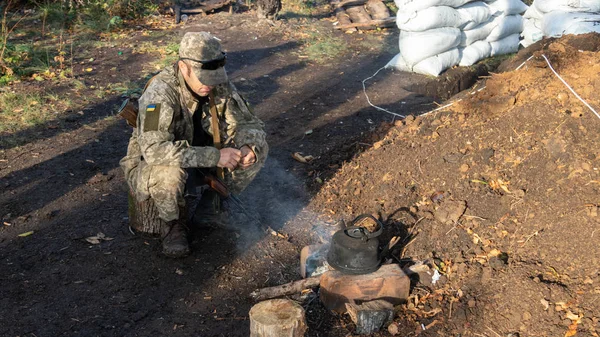 Donbass Région Donetsk Ukraine Septembre 2019 Soldats Armée Ukrainienne Sur — Photo