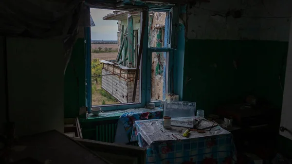 Krasnohorivka Região Donetsk Ucrânia Setembro 2019 Destruída Por Casas Bombardeio — Fotografia de Stock