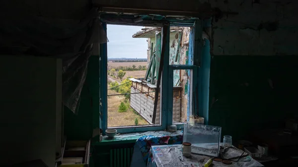 Krasnohorivka Região Donetsk Ucrânia Setembro 2019 Destruída Por Casas Bombardeio — Fotografia de Stock