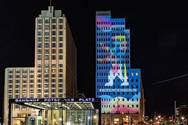 2020年9月13日 柏林灯节 Festival Lights Berlin Times Coronavirus Potsdam Square 纪念碑 — 图库照片