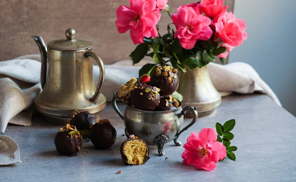 chocolate sweets vegan handmade, truffle with orange, vintage