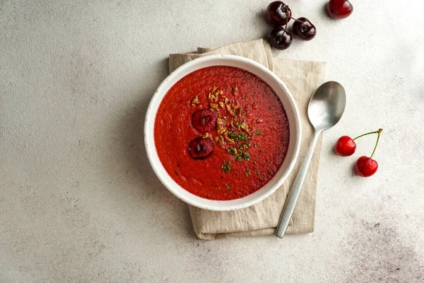 Gaspacho Cereza Cherry Tomato Cold Spanish Creamy Soup Summer Soup — Stock Photo, Image