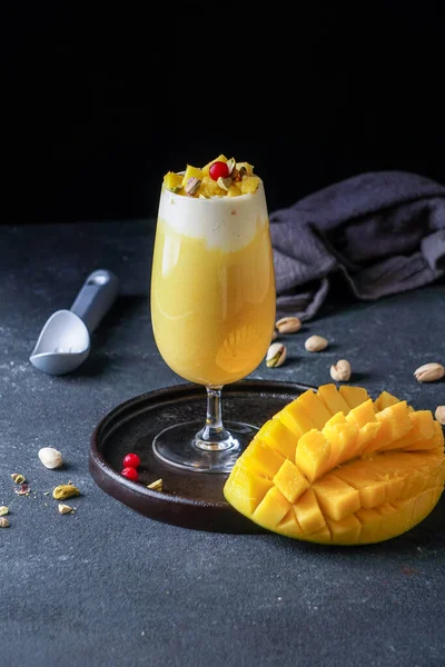 Mango Mastani, indian street food mango juice and ice cream shake