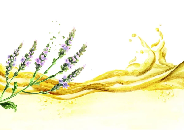 Verbena essential oil wave. Watercolor hand drawn illustration, isolated on white background