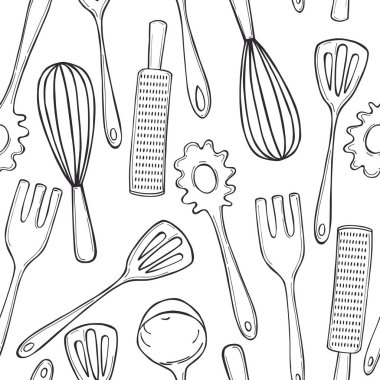 El yapımı mutfak aletleri. Vektörsüz desen