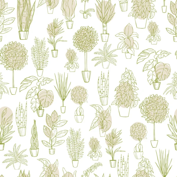 Hand drawn houseplants. Vector seamless pattern . — Stock Vector