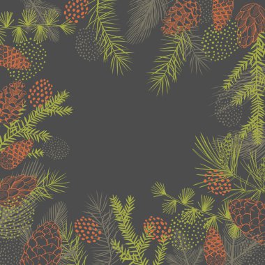 Yılbaşı bitkilerinin vektör geçmişi. Elle çizilmiş ilüzyon