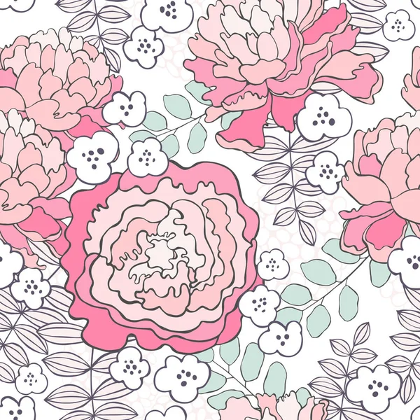 花の背景。手描きの流れによるシームレスなベクトルパターン — ストックベクタ