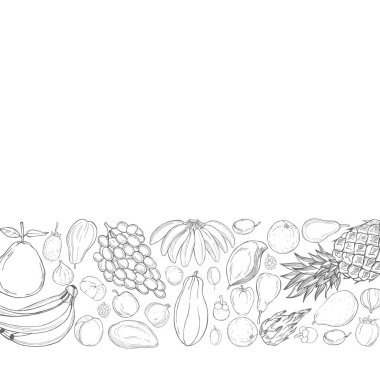 Elle çizilmiş meyveli vektör arkaplan. Çizim çizimi.