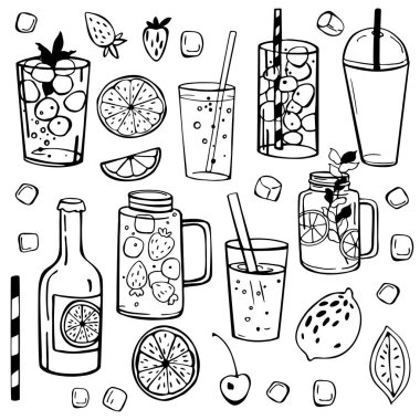 Elle çizilmiş yaz içecekleri, limonata.  
