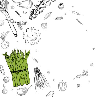 El yapımı sebzelerle vektör arkaplan.