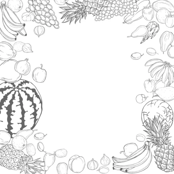 Beyaz arka planda elle çizilmiş meyveler. Vektör çizimi illustrati