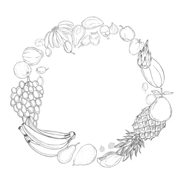 Beyaz arka planda elle çizilmiş meyveler. Vektör çizimi illustrati