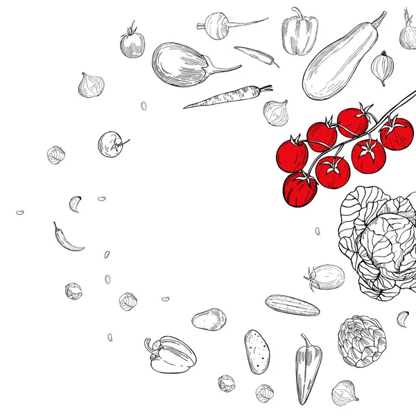 Fundo vetorial com legumes desenhados à mão . —  Vetores de Stock