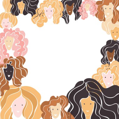 Kadın portreleri ile vektör arkaplan çizimi.
