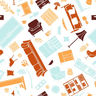 Mobilya, lambalar ve ev için bitkiler. 